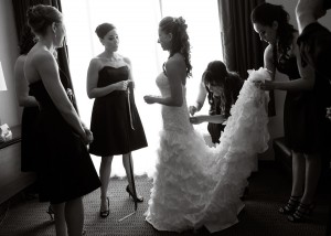 Black and White Photos-Getting Ready Bridesmaids