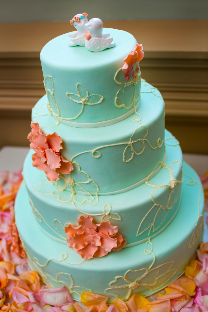 Joseph-Ambler-Inn-Wedding-Cake-Flowers-Teal