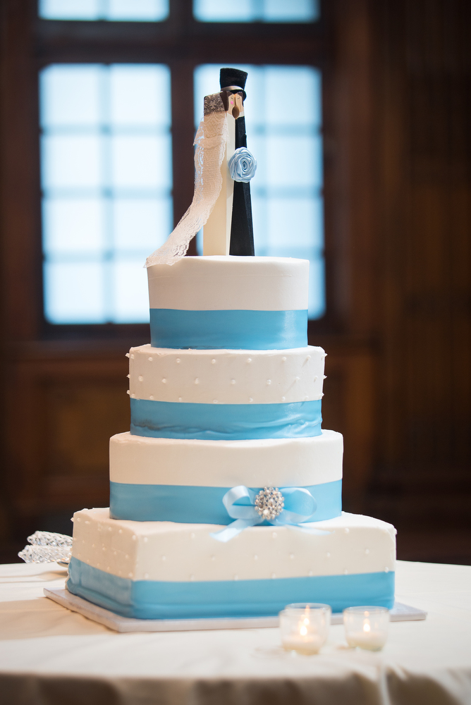 Wedding Cake Blue Ribbon Crystal Tea Room Reception