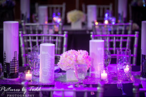 purple table setting bat mitzvah